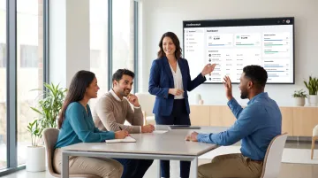 Small business team engaged in hands-on digital tool training session in modern office