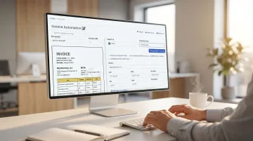 Business professional reviewing automated invoice processing dashboard on computer screen