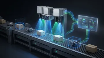 AI computer vision system inspecting products on manufacturing assembly line in real time