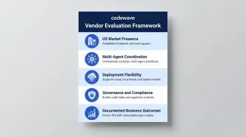 Five-criteria AI orchestration vendor evaluation framework selection checklist infographic