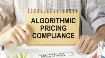 Legal compliance documents and regulatory framework symbols for algorithmic pricing oversight