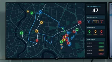 Fleet dispatcher monitoring real-time route optimization dashboard across multiple delivery vehicles