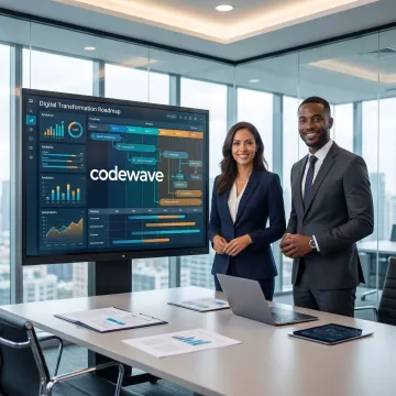 Consultants presenting an AI implementation roadmap