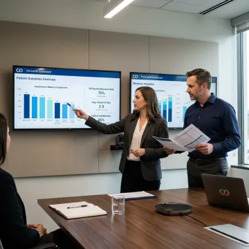Healthcare analytics team reviewing BI dashboards