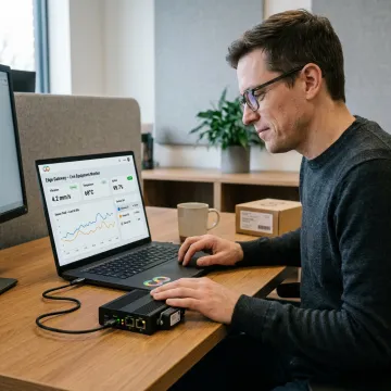 Engineer configuring smart IoT sensor system