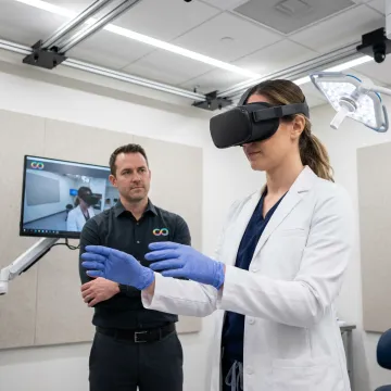 Clinician using VR healthcare simulation