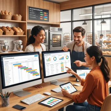 Bakery team reviewing AI order workflow