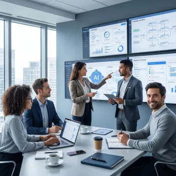 Team planning AI business solution deployment