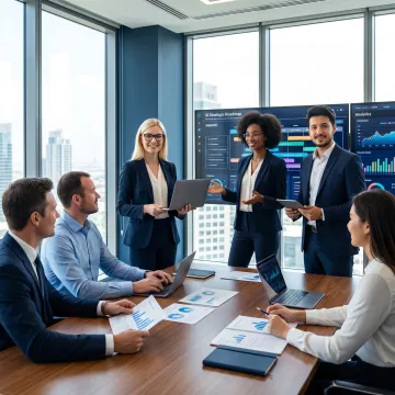 Consultants presenting AI roadmap to business team