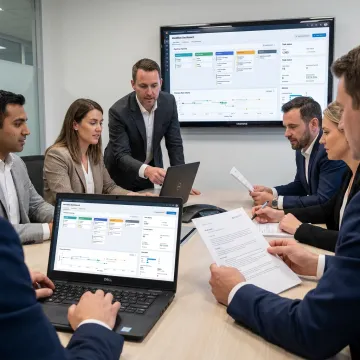 AI automation consultants reviewing business workflow dashboards