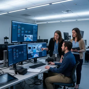 Healthcare team reviewing VR simulation workflow