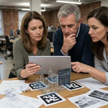 AR development team reviewing a prototype