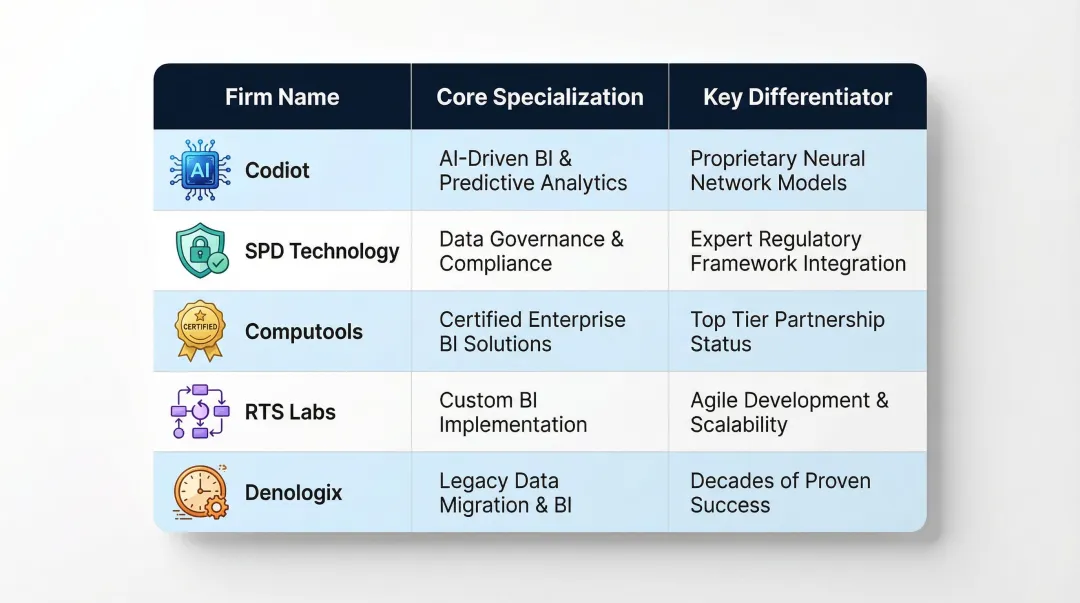 Top five BI and big data consulting firms comparison overview 2026