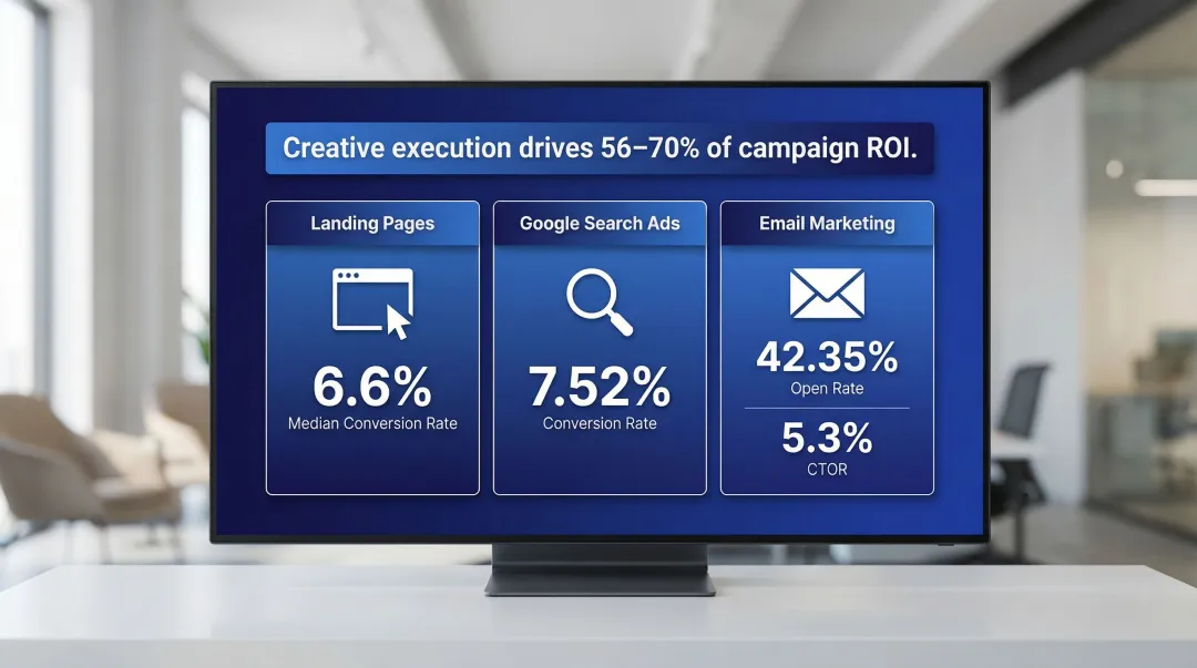 Digital advertising creative performance benchmarks comparison across landing pages email and search ads