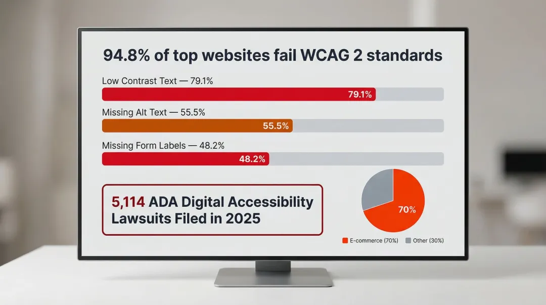 Web accessibility compliance failure statistics and ADA lawsuit trends in 2025