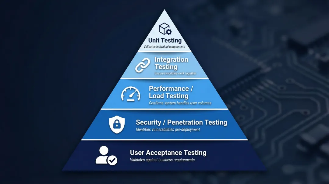 Five enterprise software QA testing types from unit testing to user acceptance testing