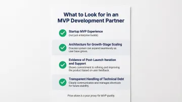 Four-point checklist for evaluating startup MVP development partner experience and quality