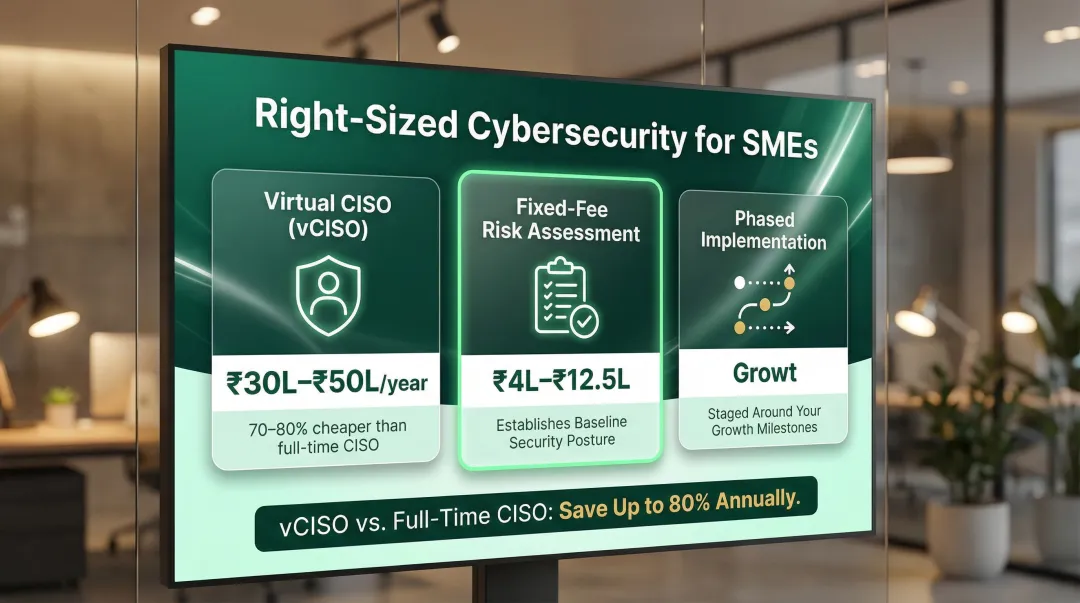 SME cybersecurity budget breakdown comparing vCISO fixed assessment and phased implementation costs