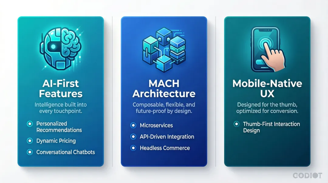 Three key modern e-commerce development trends for 2026 infographic