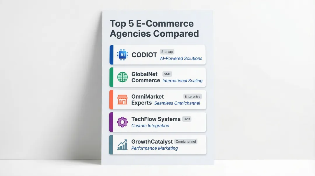Top five e-commerce development agencies 2026 comparison overview infographic