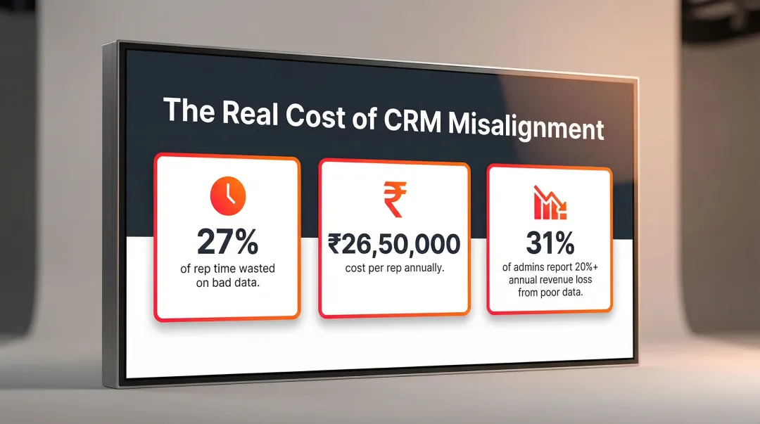 CRM misalignment cost statistics showing data quality and revenue loss impact