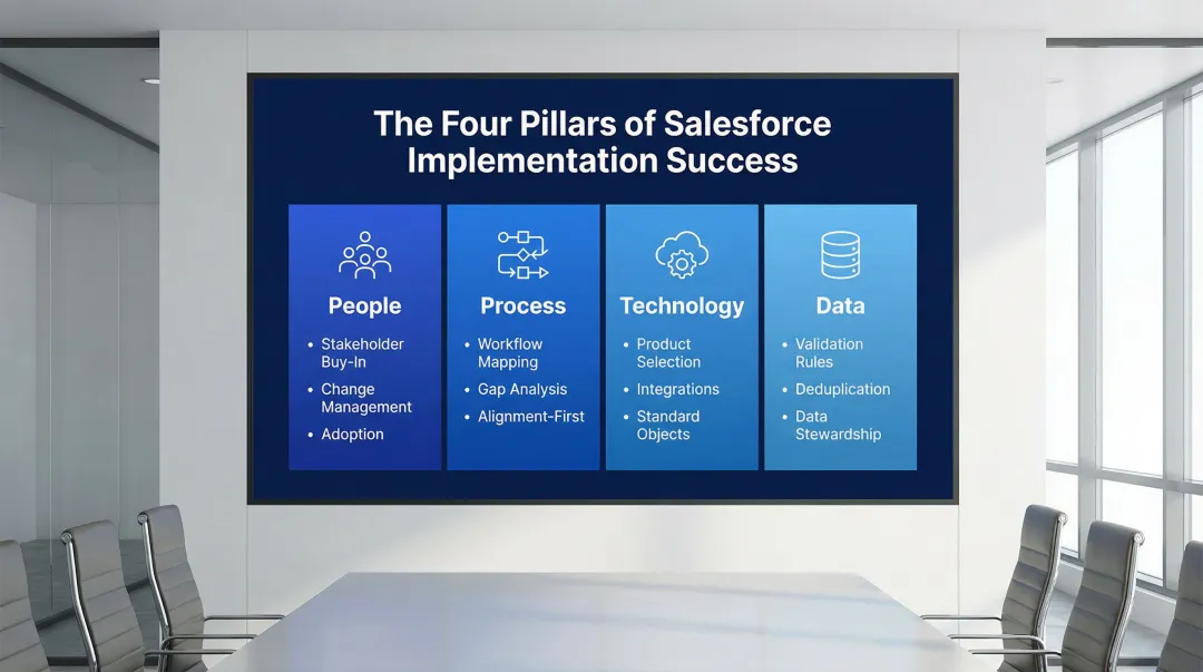 Four pillars of Salesforce implementation people process technology and data