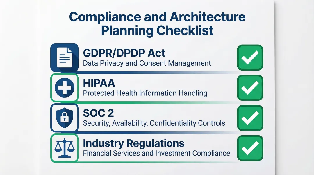 Enterprise mobile app compliance frameworks GDPR HIPAA SOC2 planning checklist infographic
