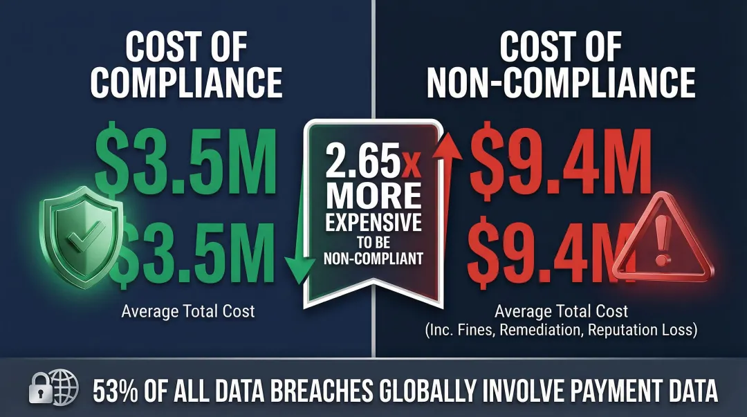 PCI DSS compliance versus non-compliance cost comparison infographic 2024