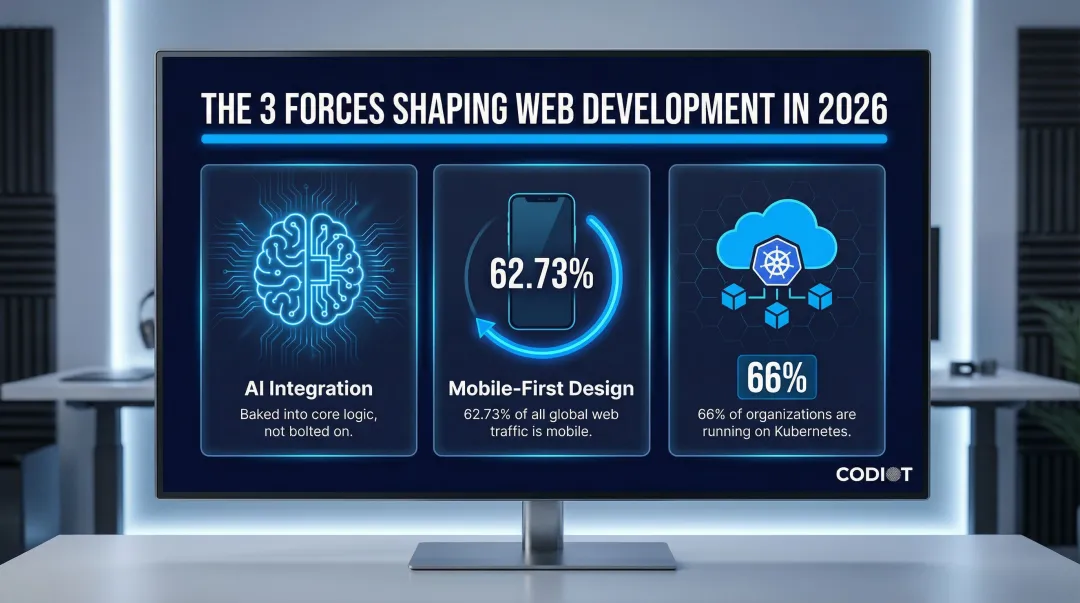 Three key web development demands driving market growth in 2026 infographic
