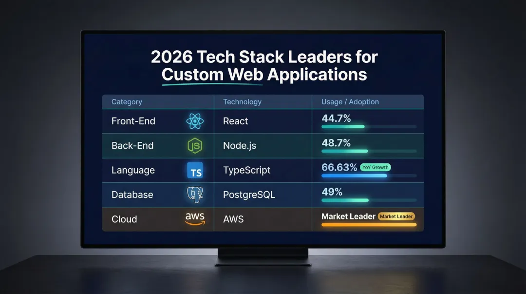 2026 leading web development tech stack by category usage and adoption rates