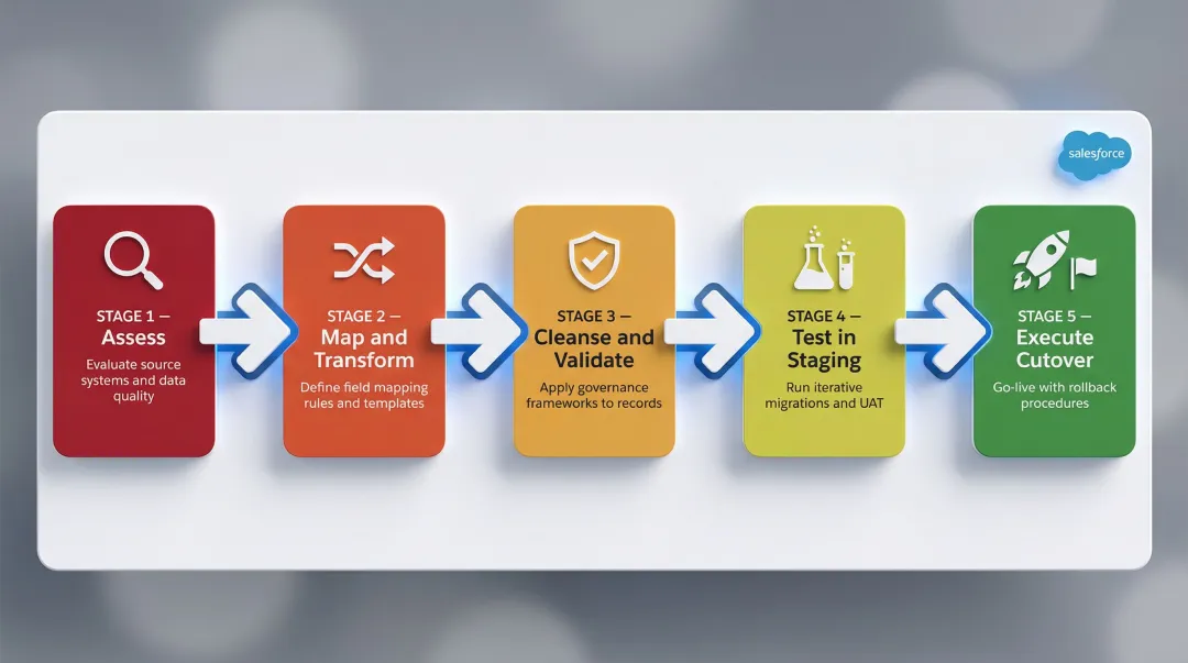 5-step Salesforce data migration process from assessment to go-live cutover