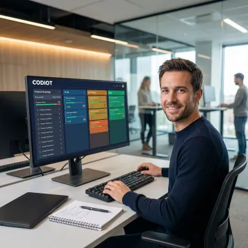 Developer reviewing MVP sprint board during agile development process
