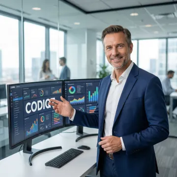 Business intelligence consultant presenting data dashboards and analytics reports to a team