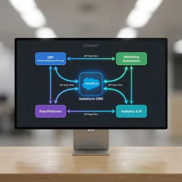 Salesforce CRM integration architecture diagram showing connected enterprise systems
