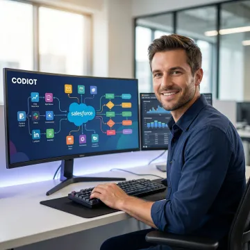 Salesforce integration services dashboard showing connected business systems and data flows