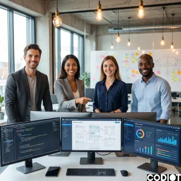 Enterprise website development team collaborating on a large-scale digital project