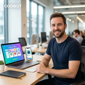 Developer building a modern ecommerce mobile app on a laptop and smartphone