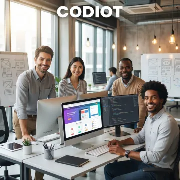 Custom web development team working on a modern website project