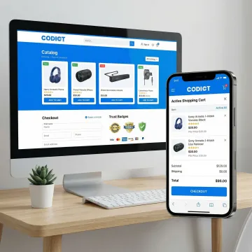 Custom ecommerce website design and development on desktop and mobile screens