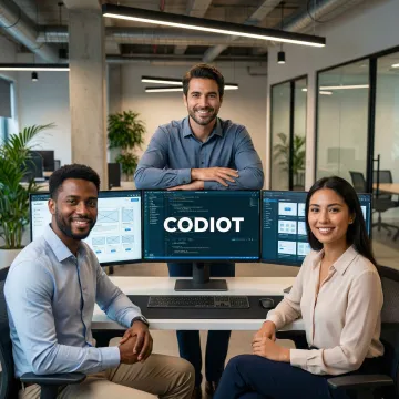 Codiot web application development team collaborating on a modern digital product