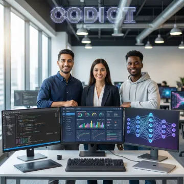 AI application development team working on intelligent software solutions