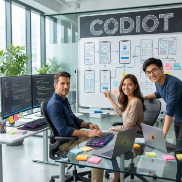 Enterprise mobile app development team working on custom business application