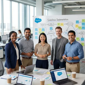 Team of developers and consultants collaborating on a Salesforce implementation project
