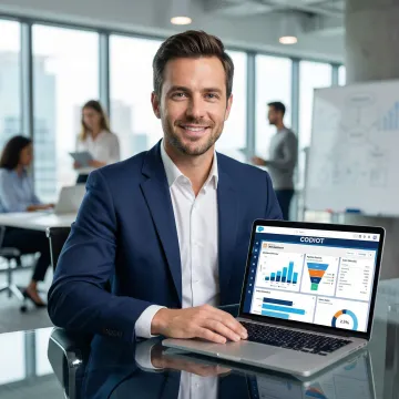 Salesforce CRM dashboard displayed on a laptop screen during a consulting session