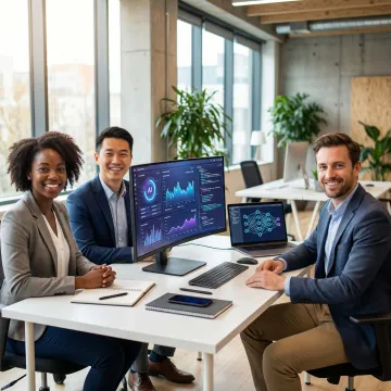 AI builder services team working on digital solutions and data dashboards