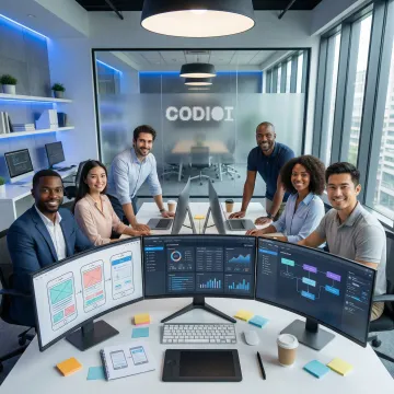 Engineering and design consulting team collaborating on digital solutions