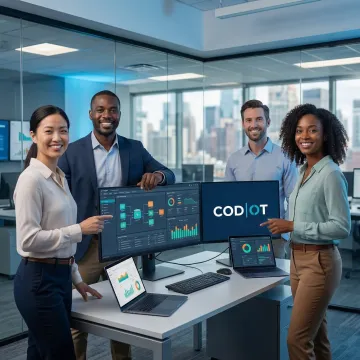 Data integration and engineering consulting experts reviewing data pipeline architecture on multiple screens