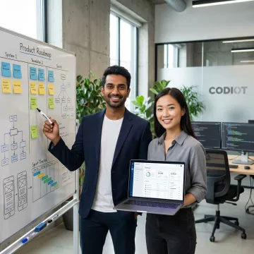 Design team executing a structured digital product development process for a technology company