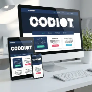 Modern responsive website displayed on desktop, tablet, and mobile devices showcasing clean UI design