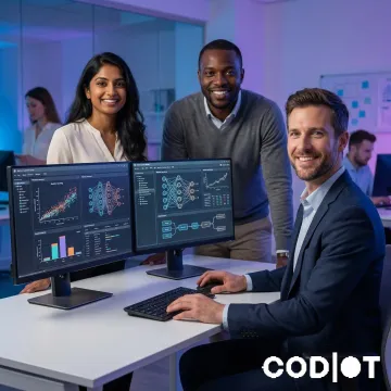 Data engineers and AI specialists collaborating on machine learning pipeline architecture